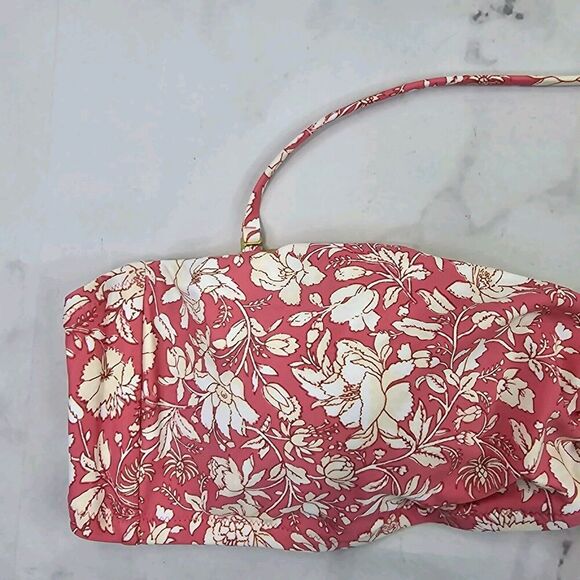 J Crew Swim Top 2X Pink Floral Bandeau Bikini Tie Back String Ring Halter BH555 - Picture 2 of 10